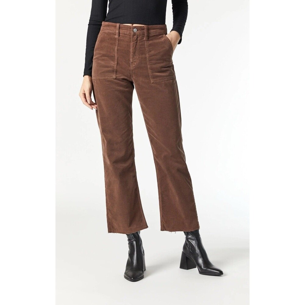 Mavi Corduroy Shelia Straight Leg Raw Hem High Rise Pants Brown 25 - Picture 2 of 12